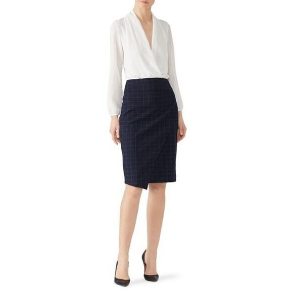 RACHEL ROY COLLECTION NEW $109 Knee Length Checked Pencil Skirt in Navy Size 22W - Picture 1 of 3